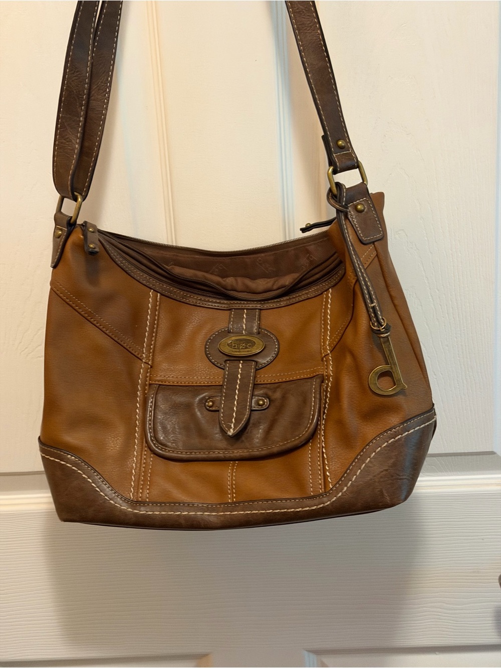 Brown Two-Tone Leather Shoulder Bag